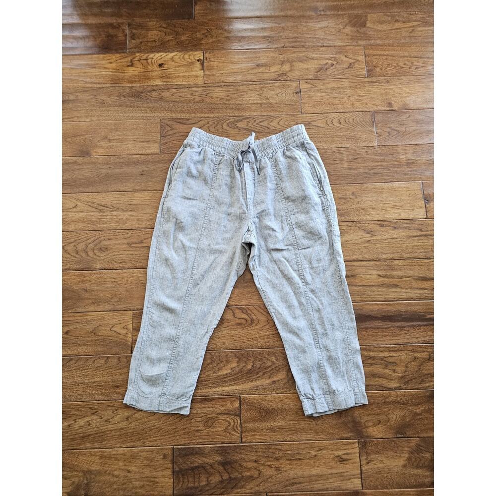 Athleta Linen Cabo Wide Leg Pants Casual Coastal Resort Lagenlook‎ Size L Gray